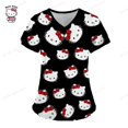 thumbnail image 1 of Uniforme de Travail pour Femmes Hello Kitty Blouse à Poches Imprimée Manches Courtes Col en V Hauts Uniforme d'Infirmière Tunique de Soins de Santé, 1 of 7