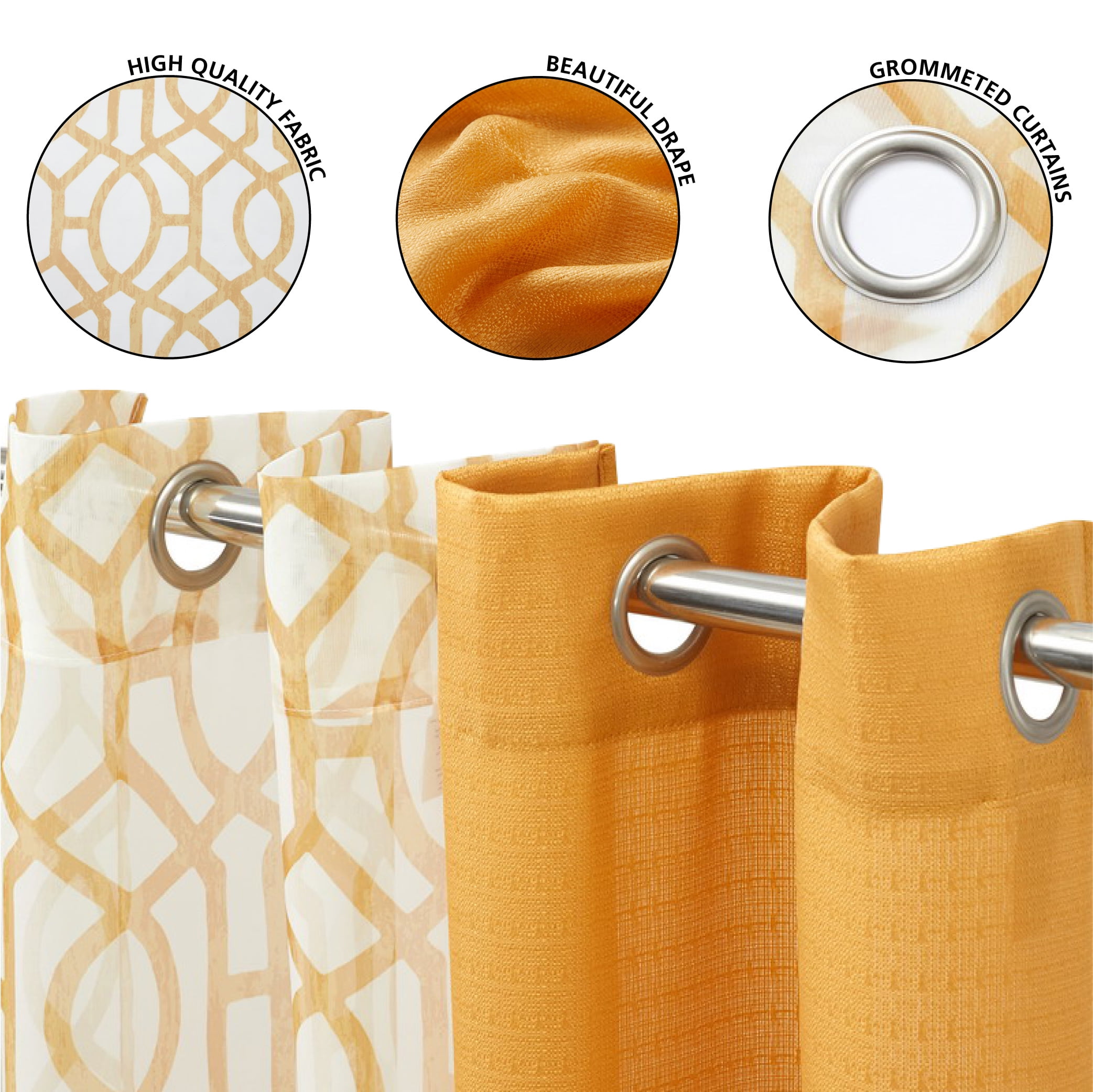 Mainstays Kingswood Grommet Top Curtain and Sheers, 4 Panels, Brown Sugar, 27.5" W x 63” L