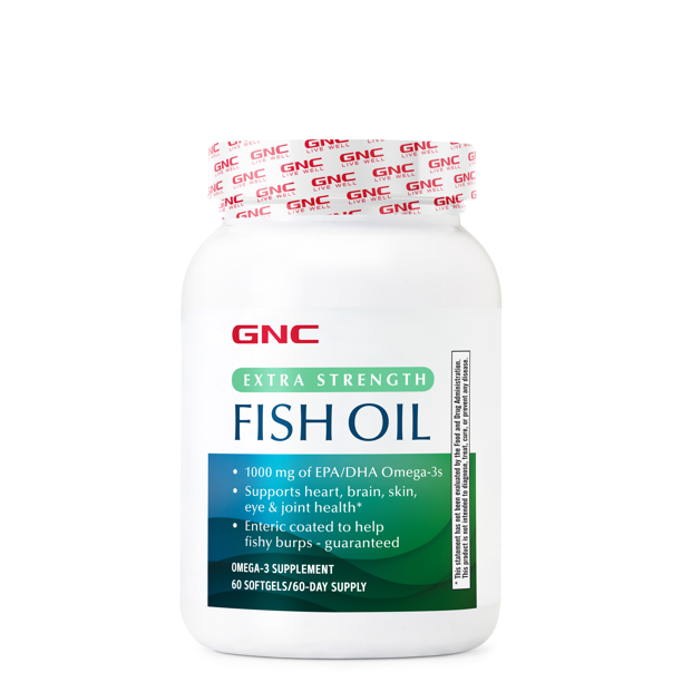 GNC OMEGA3 FISH OIL Extra Strength, 60 Softgel Capsules, Burp Free