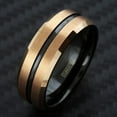 thumbnail image 3 of Tungsten Carbide Rings for Men Wedding Bands for Him 6mm Brushed Rose Gold Plated Black Stripe, 3 of 5