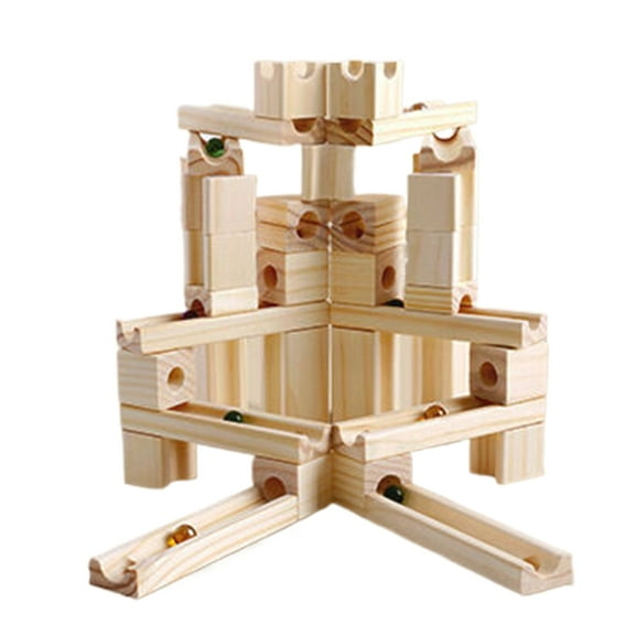 60pcs Wooden Marble Track Assembly Building Blocks Run Maze Ball Puzzle Children Educational Kids