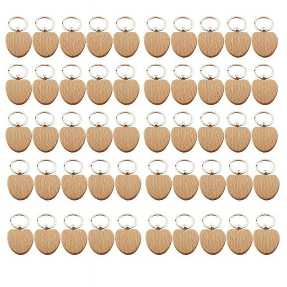 50Pcs Blank Wooden Heart-Shaped Key Chain DIY Wooden Keychain Tag Anti-Lost Wood Accessories Tags Can- DIY Gifts