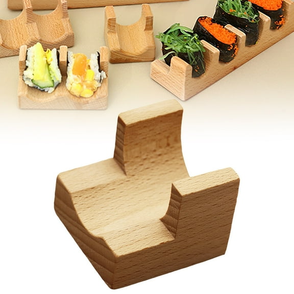 Easeky Wooden Sushi Hand Roll Boat Holder, 4-Slot Temaki Display Stand for Kitchen Restaurant Party, Rustic Decorative Serving Platter, A Sushi Tray