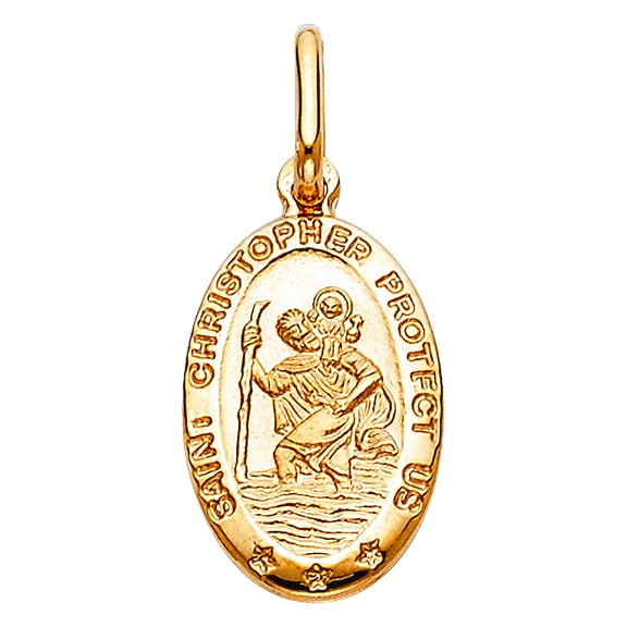 14k Yellow Gold St. Christopher Oval Medal 13x18mm Pendant Necklace Pendant for Women - 1.5 Grams