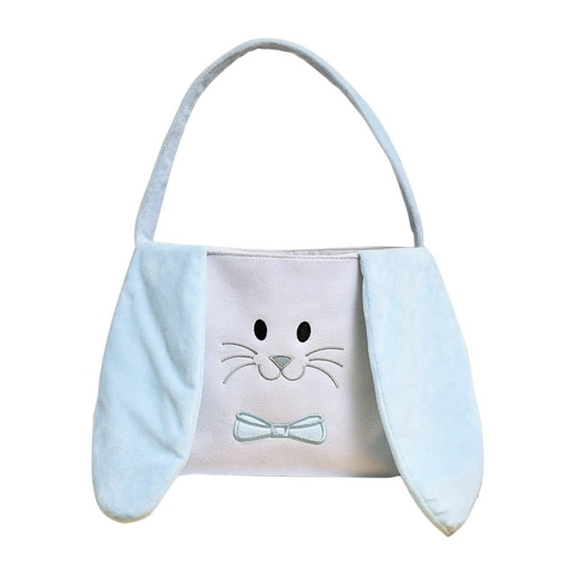 Blue 9 Inch Velvet Bunny Ear Hand Basket With Soft Durable Fabric For Easter Egg Candy Storage Party Favor Spring Festive Holiday Home Decoration