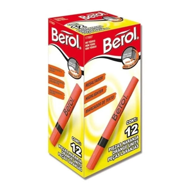 Resaltador De Texto Berol Naranja Punta Cincel 12 Pzs Berol Unisex