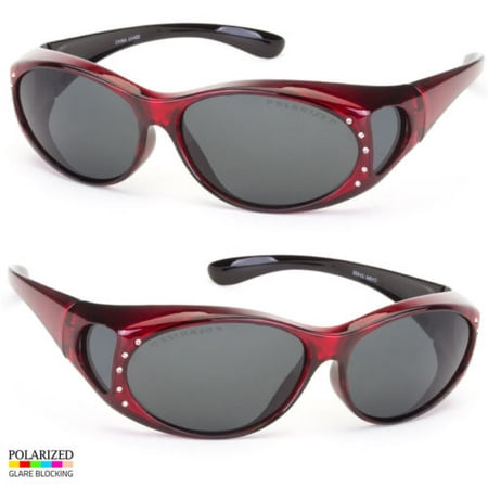 POLARIZED Rhinestone cover put over Sunglasses wear Rx glass fit driving torto