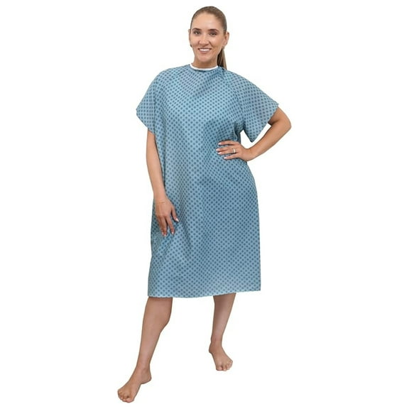12 Pack - Blue Hospital Gown with Back Tie/Hospital Patient Robes with Ties - One Size Fits All Wholesale