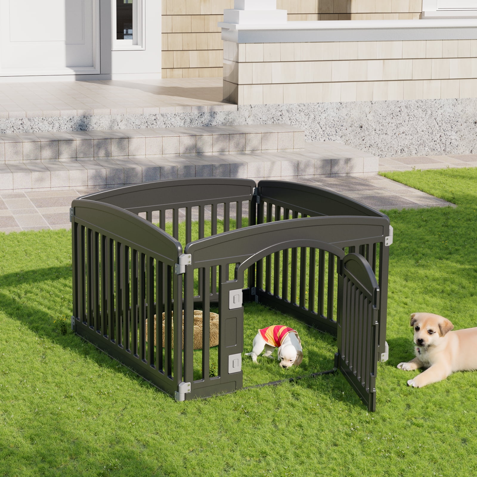 MCQ 24-Inch 4-Panel Indoor Dog Playpen - Foldable Fence for Small Dogs, Apartment Friendly, Easy Storage - Black