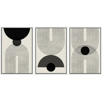 PixonSign Framed Canvas Print Wall Art Black Semi-Circle an Line Parabola Abstract Shapes Illustrations Modern Art Minimalist Edgy Black and White for Living Room - 24"x36"x3 WHITE
