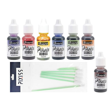 Dark Ink - Jacquard Pinata Alcohol Inks 7 Pack Bundle, Passion Purple, Santa Fe Red, Tangerine, Sapphire Blue, Lime Green, Calabaza Orange, Havana Brown and 10X Pixiss Ink Blending Tools