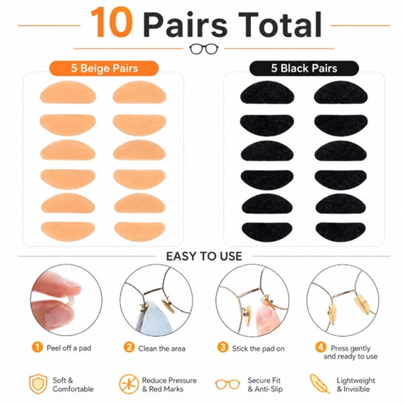 10 Pairs Foam Nose Pads for Eyeglasses and Sunglasses, Stick On Nose Pads for Glasses, TIKA