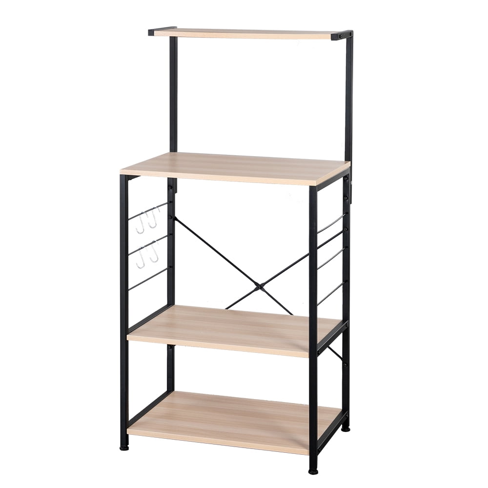 4 Tier Wood Kitchen Storage Stand Bakers Rack Shelf With Storage