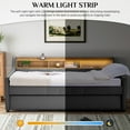 thumbnail image 6 of Wiilayok 81" Twin Size Daybed with Pop Up Trundle Bed,Linen Fabric Upholstered Twin to King Day Bed Frame with Double Storage Shelves,Tri-Color Light Strip & USB Ports for Living Room,Dark Grey, 6 of 10