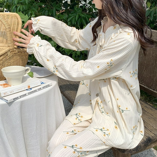 REDHOTYPE Women s Cotton Knit Pajamas Casual Wear Long Sleeves Cute Gentle Feminine Prints Fashion Homewear Pajamas Party