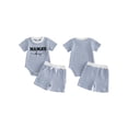 thumbnail image 2 of Loicainy Infant Baby Boy Summer Clothes 3 6 12 18 Month Letter Embroidered Striped Crew Neck Short Sleeve Romper and Shorts 2 Pcs Outfits Set, 2 of 9