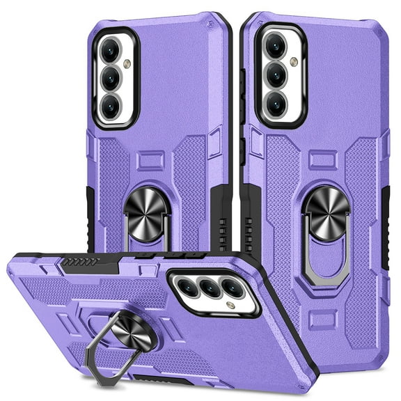 Military Grade Drop Impact for Samsung Galaxy A15 Rugged Case, 360 Metal Magnetic Car Rotating Ring Kickstand Holder Armor Heavy Duty Shockproof Case For Samsung Galaxy A15,Purple
