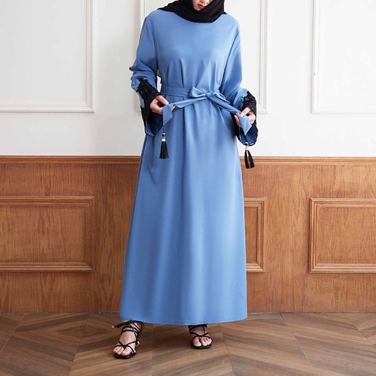 Women Dress Crew Neck Long Sleeve Pullover Summer Casual Maxi Dress With  Belt Elegant Abaya Evening Gown Dresses for Women 5x Instant Hijab Two  Piece Dress Formal Dresses for Women Fancy plus