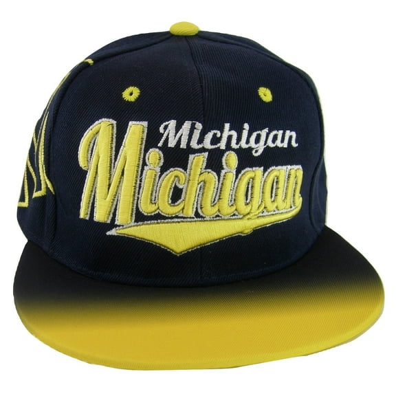 Michigan Fade Top Printed Bill Adjustable Snapback Baseball Cap (Navy/Gold)