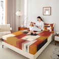 thumbnail image 3 of Homewish Brown Watercolor Queen Sheets,Vintage Geometric Art Queen Sheet Sets,4pcs,1 Flat Sheet, 1 Fitted Sheet and 2 Pillowcases, 3 of 6