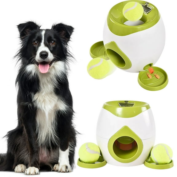 Automatic Ball Launcher for Dogs, Interactive Tennis Ball Thrower Machine with 2 Balls & Feeding Tray, No Charging Needed, for Backyard Play, Yin-09