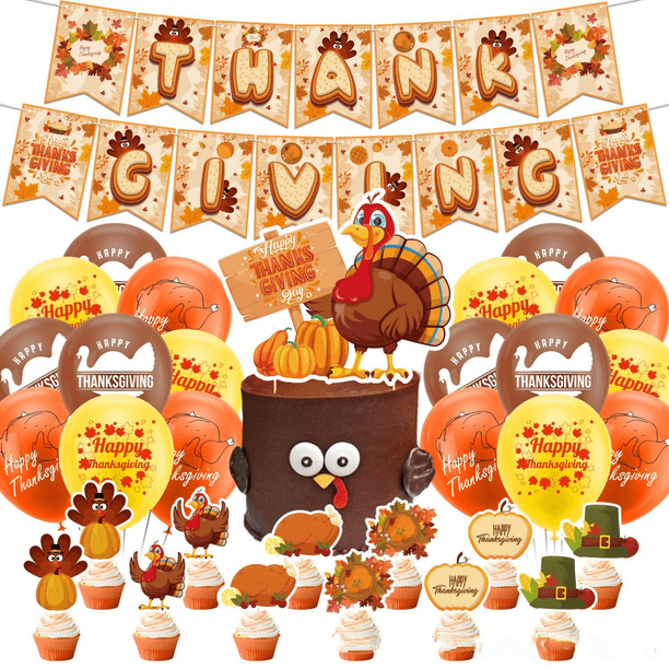 Thanksgiving Ramo Toppers Thanksgiving Decorations-Give Thanks Banner Maple Leaves Cupcake Topper ...