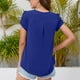 thumbnail image 4 of Blusas sueltas informales para mujer, blusas de verano de Color puro con escote en V dividido y manga corta con pétalos, 4 of 6