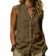 akafmk Sleeveless Tops for Women, Linen Shirts, Women's Stand Collar ...