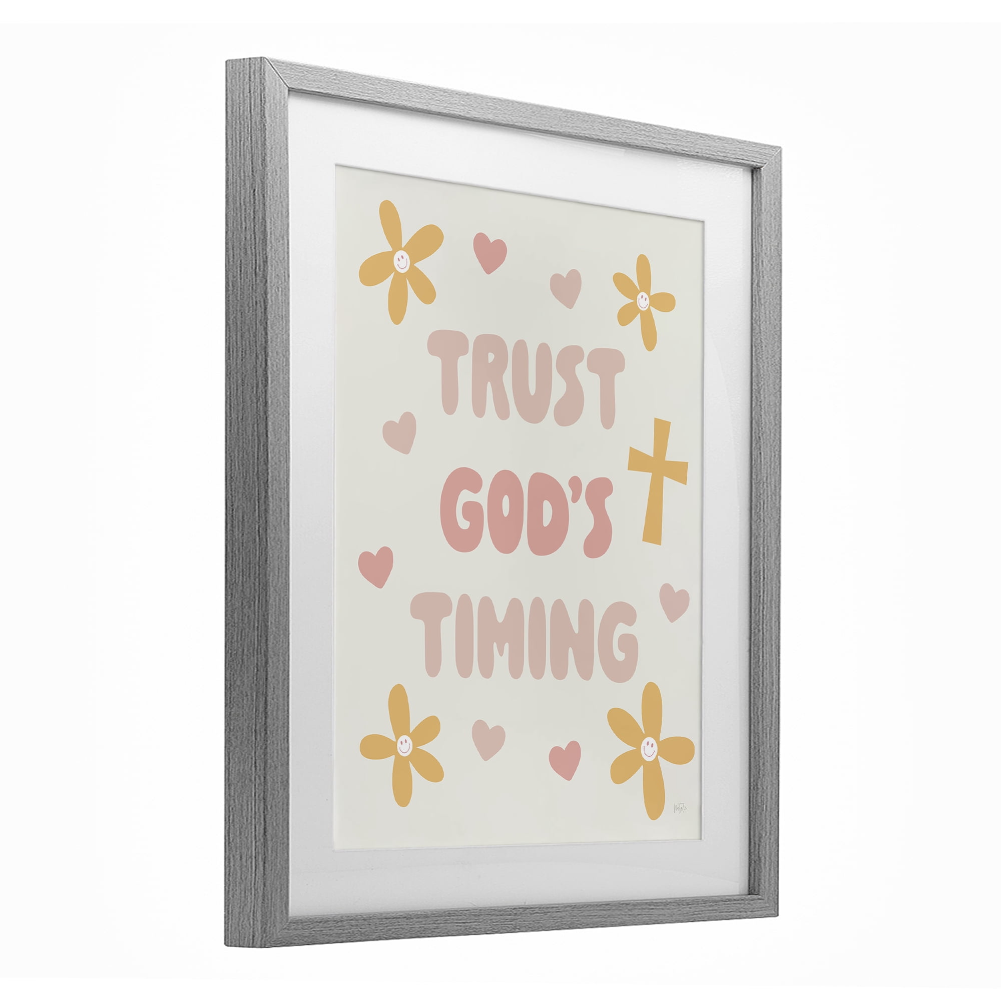 Stupell Industries Retro Trust God's Timing Gray Framed Print Under Glass, design by Natalie Carpentieri