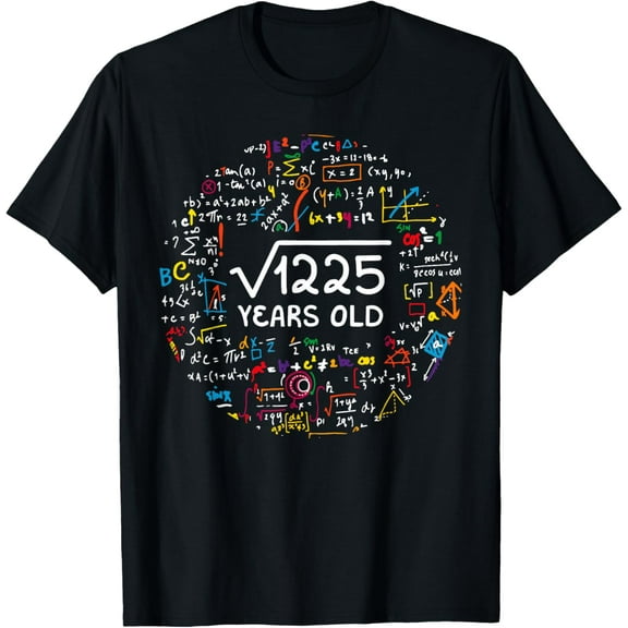 Square Root Of 1225 35th Birthday 35 Year Old Gifts Math T-Shirt
