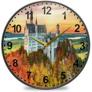 Wellsay Castle in Autumn Pattern Wall Clock Silent Non Ticking 9.5 Inch Round Easy to Read for Home Office School Clock