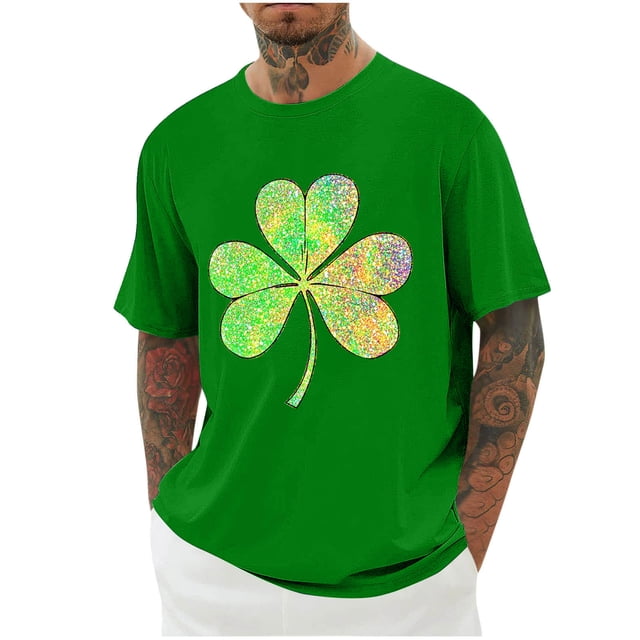 Blusas y camisas de manga corta con cuello redondo para hombre. Blusa de poliéster con hombros caídos y cuello redondo con estampado del Día de San Patricio.