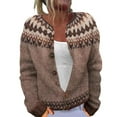 thumbnail image 2 of Hogleaql Womens Fair Isle Sweater Knitted Button Down Long Sleeve Sweater Round Neck Trendy Cardigans Lightweight Warm 2025 Winter Holiday Party Outwear Coat Brown M, 2 of 4