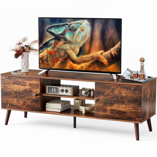 edx 55-60 inch Mid-Century Modern TV Stand with Storage Cabinet for Living Room Bedroom, Rust Brown