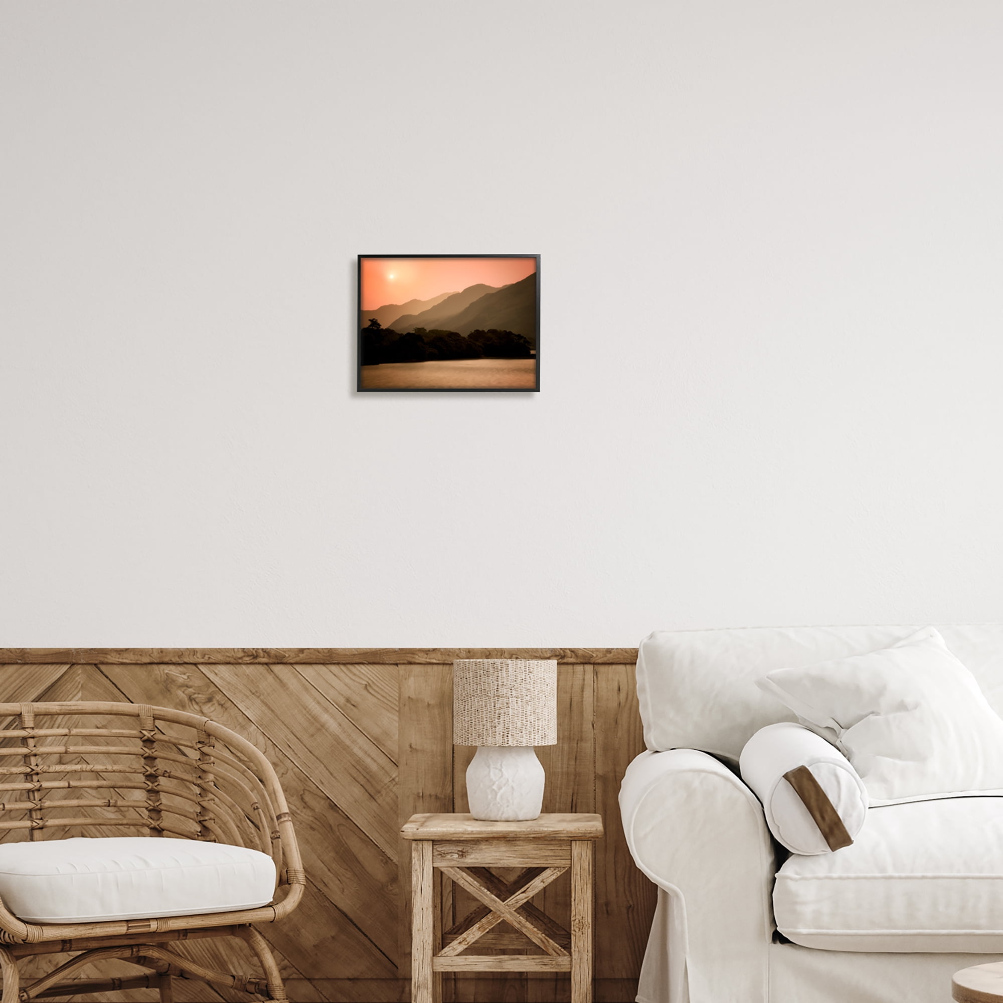 Stupell Industries Sunset over Mountain Peaks Nature Photography Black Framed Art Print Wall Art, 14 x 11