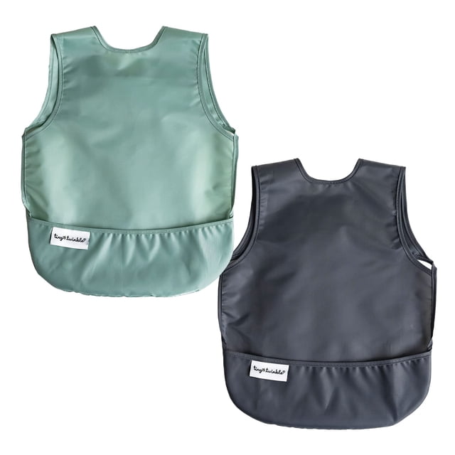 Tiny Twinkle Mess-Proof Apron Bib 2 Pack - Baby & Toddler Waterproof Smock with Tug-Proof closure