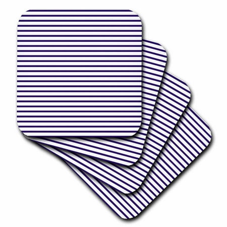 

3dRose Navy Blue and White Sailor stripes aka French Nautical Breton stripe pattern Soft Coasters set of 8