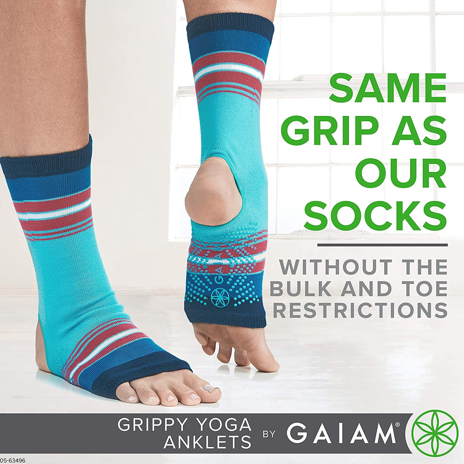 Gaiam Grippy Yoga Anklets Toeless Socks Nonslip Grip for Good Balance 