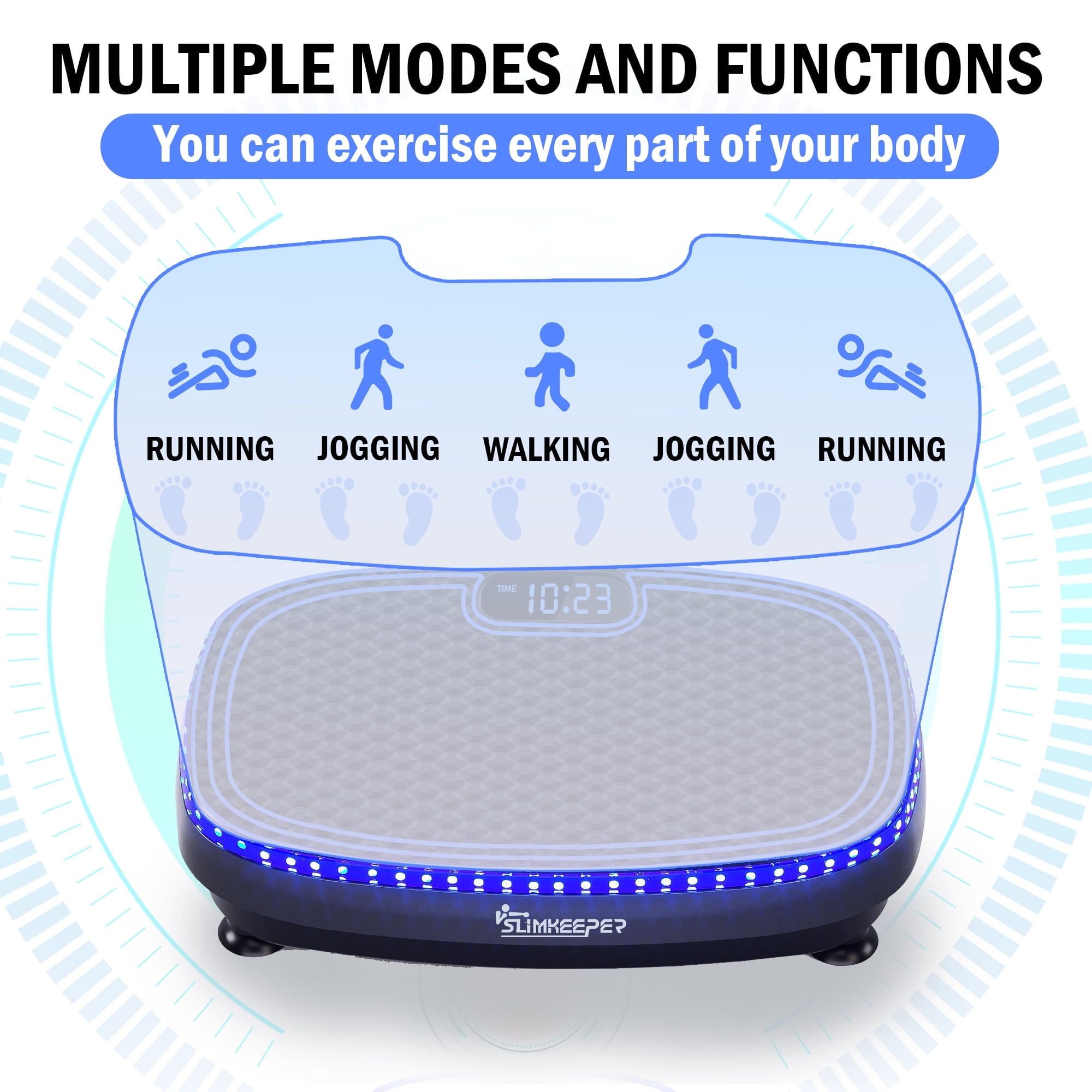 SLIMKEEPER Vibration Plate Exercise Machine for Home Fitness & Whole Body Workout, 350 Lbs Capacity, with 2 Loops, 5 Resistance Bands & Remote Control, Black mit LED Lights