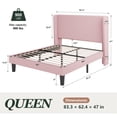 thumbnail image 4 of Amolife Queen Size Platform Bed Frame with Velvet Upholstered Wingback Headboard, Pink, 4 of 13