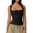 thumbnail image 3 of Womens Summer Tops, Sleeveless Square Neck Sexy Slim Tank Tops With Built In Bras Solid Color Pullover Basic Long Sleeves For Women Soft Sleeve Shirts Red Tops Casual Tops (XS, Black) ZMTing, 3 of 4