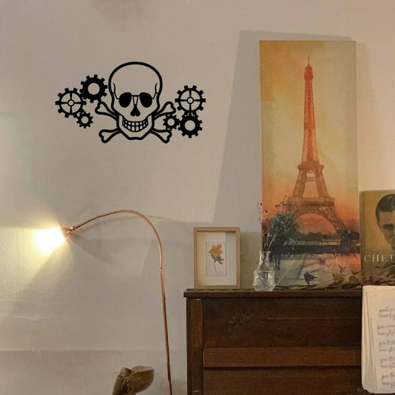 1PC Skulls and gears wall ornament. Metal wall decor for Halloween. Interior home adornment modern art. Metal wall hanging ornament