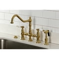 thumbnail image 2 of Kingston Brass KS3277BPLBS Bel-Air Two-Handle 4-Hole Deck Mount Bridge Kitchen Faucet with Brass Side Sprayer in Brushed Brass, 2 of 8