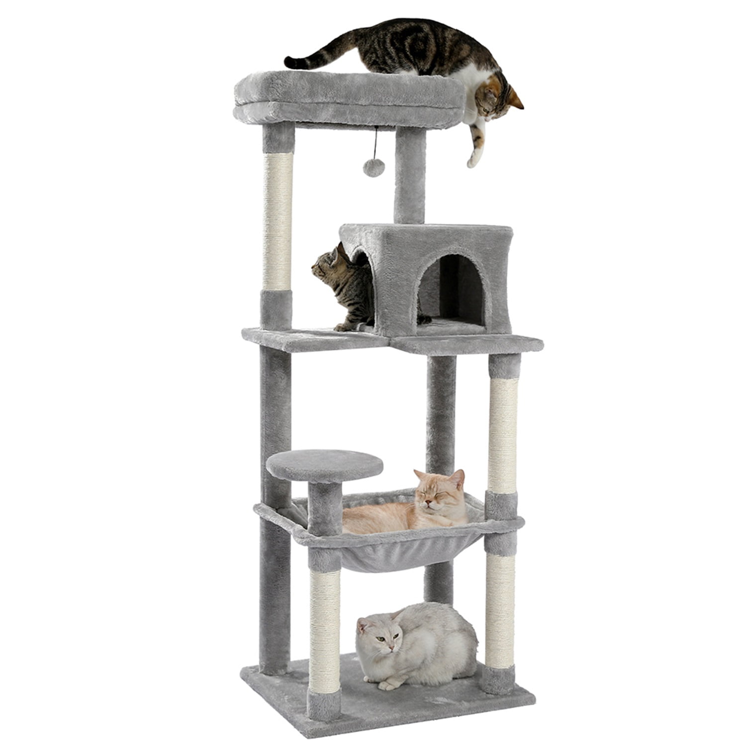 Pefilos 56" Wooden Cat Tower House for Large Cats Cat Tree for Indoor Cats with Cozy Cat Condo, Super Large Hammock and Plush Perches, Gray Pefilos 56" Wooden Cat Tower House for Large Cats Cat Tree for Indoor Cats with Cozy Cat Condo, Super Large Hammock and Plush Perches, Gray