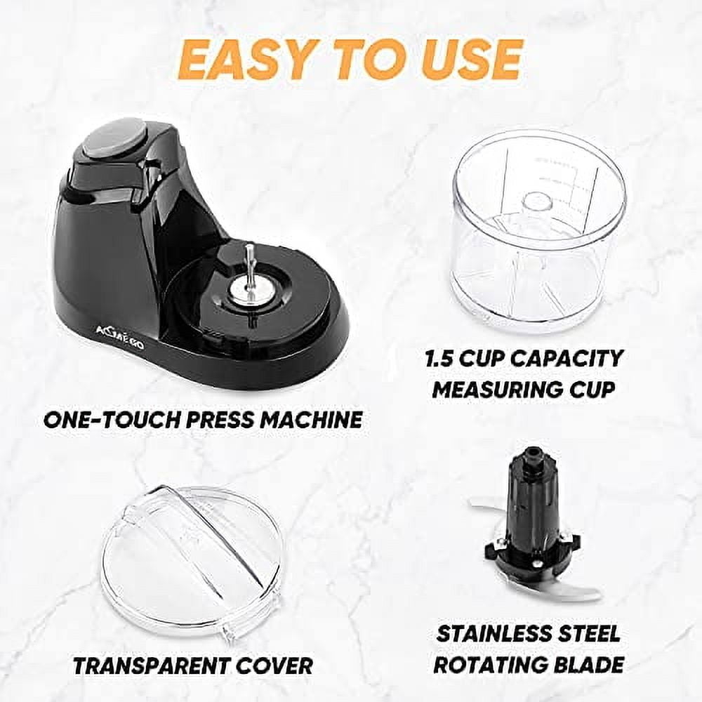 Mini Food Processor 1.5 Cup Meat &Vegetable Electric Food Chopper Detachable Small Food Grinder with Stainless Steel Blade for Dicing Mincing Blending Puree