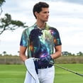 thumbnail image 3 of Xecao Cosmic Cat In Window Pattern Men’s Polo Shirt with Buttoned Collar Soft Breathable Casual Polo Shirt for Work, Leisure, and Outdoor Activities-4X-Large, 3 of 6