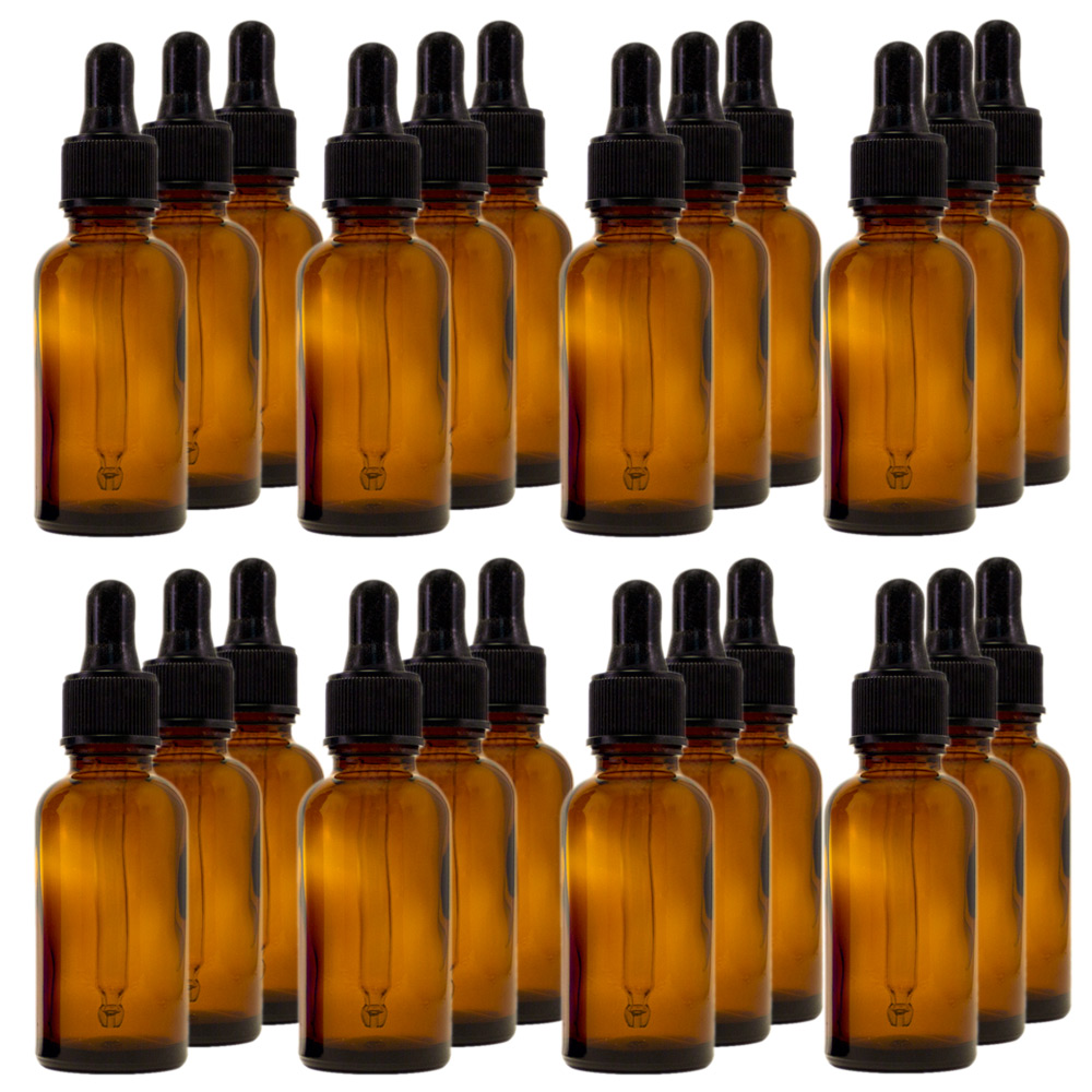 Amber Glass Bottle - 30 ml (1 fl oz) w/ Glass Dropper - Pack of 24