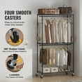 thumbnail image 4 of VEVOR Heavy Duty Clothes Rack, Rolling Clothing Garment Rack with 3 Storage Tiers, 2 Rods and 2 Pairs Side Hooks, Adjustable Height Clothing Rack Closet for Hanging Clothes, 400 Lbs Load Capacity, 4 of 9