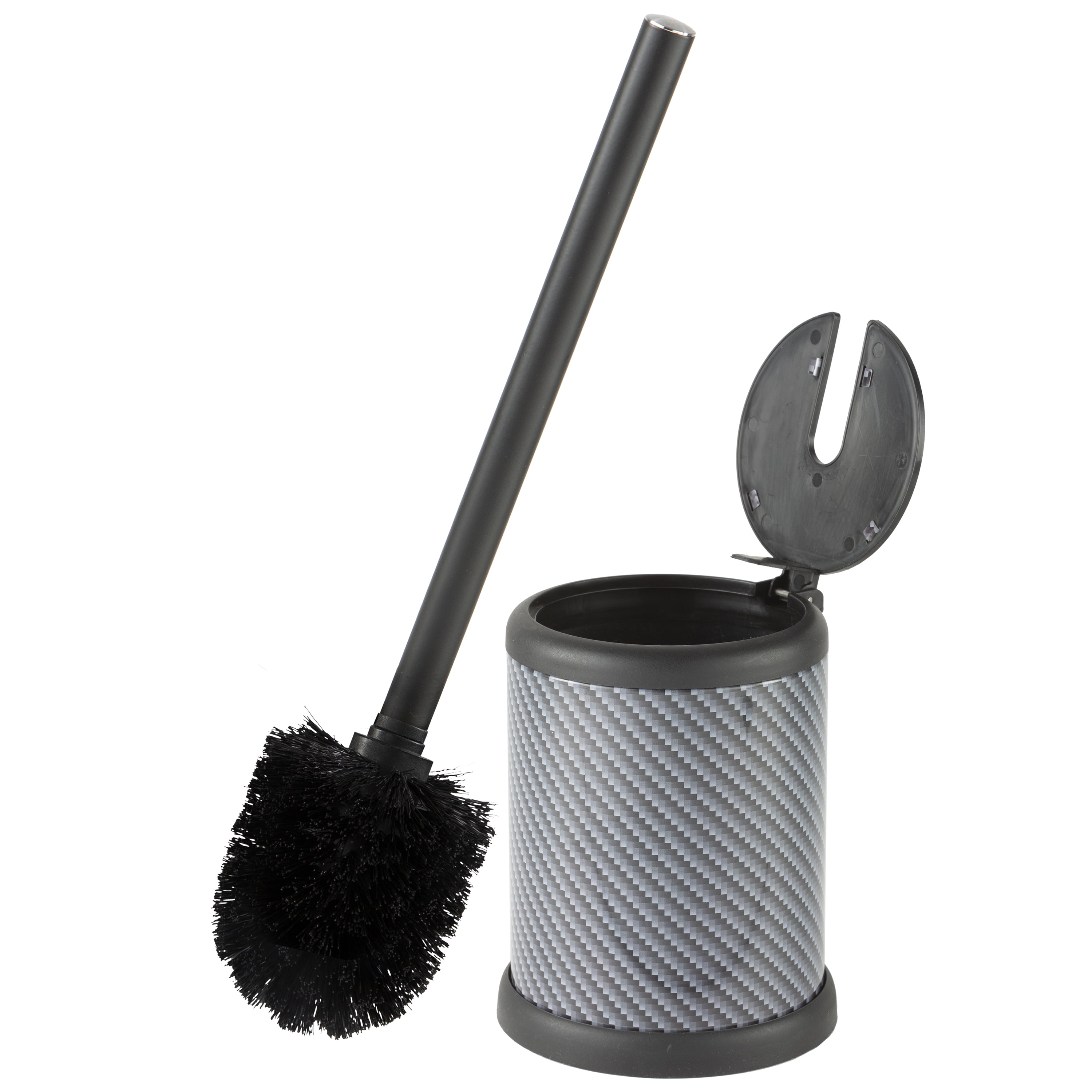 Bath Bliss 2 Pack Self Closing Lid Toilet Brush and Holder in Carbon