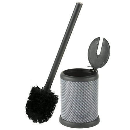Bath Bliss Self Closing Lid Toilet Brush and Holder in Black